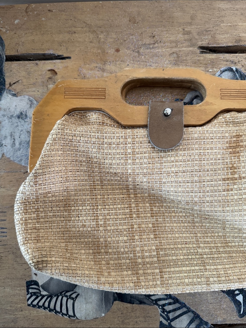 Woven Straw Tote Bag with Wood Handles - Natural